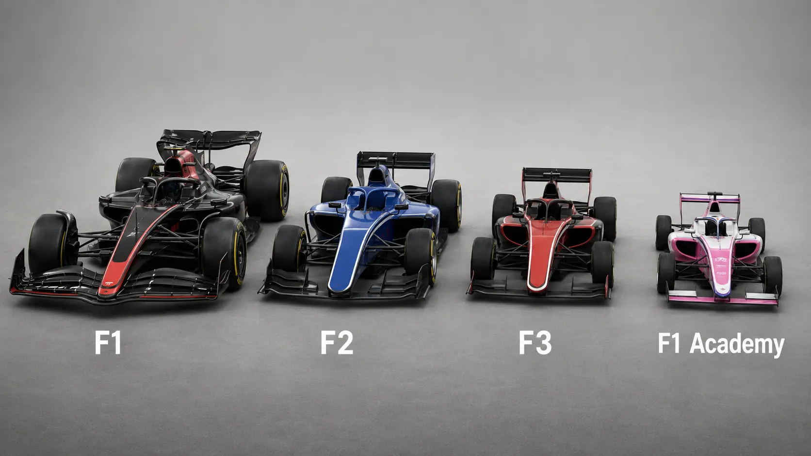 F1, F2, F3 & F1 Academy: Cars Compared