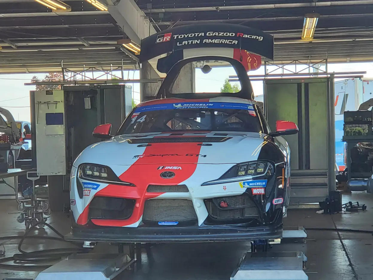 Toyota GR Supra GT4 in the paddock after a race at Watkins Glen